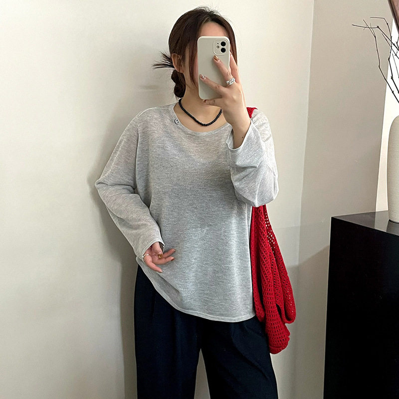 乃粒V23818大码女装刺绣上衣薄款套头衫2026春夏胖mm宽松针织衫