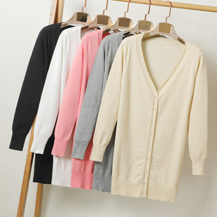 现货 2026春秋季中长款上衣卷边通勤女式针织衫开衫女士毛衣外套