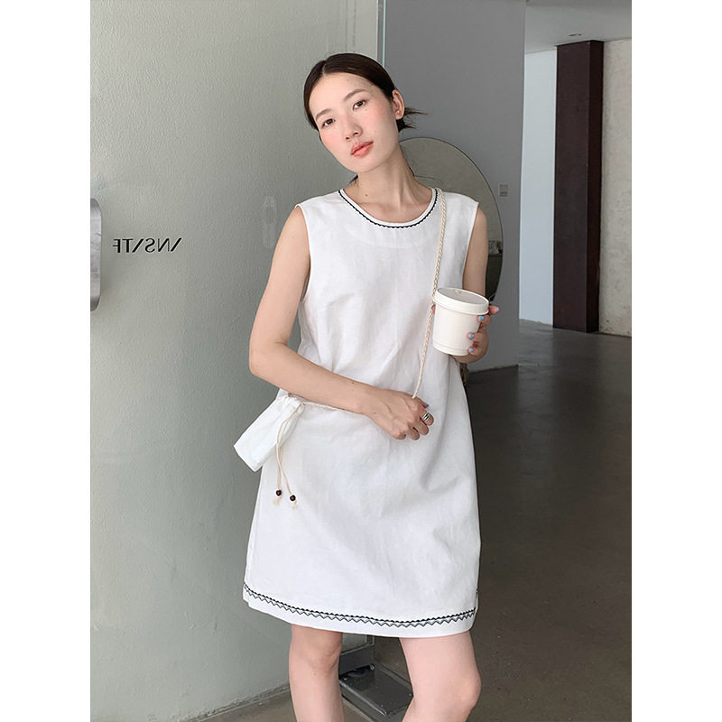 THE MIND亚麻棉圆领背心裙2025夏季韩版休闲日常通勤连衣裙T5106X
