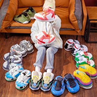 ins网红同款冬季保暖居家棉拖鞋男女通用恶搞AJ秋冬情侣棉鞋拖鞋