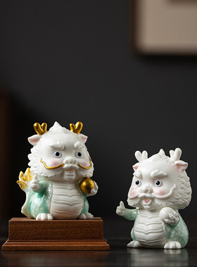 国潮神兽青龙摆件陶瓷可爱生肖吉祥物招财家居客厅公室装饰礼品