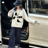 女童水貂绒毛衣2025年冬季新款卡通猫咪打底衫中大童软糯内搭上衣，童装毛衣，祺儿童装