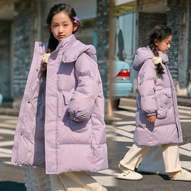 2025冬季新款儿童羽绒服女童中长款加厚白鸭绒女孩中大童洋气外套