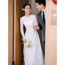 冬季 新娘大气简约长袖 出门迎宾纱小拖尾婚纱 蕾丝婚纱2025新款 法式