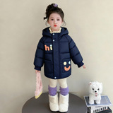 女小童洋气连帽棉服冬季2025新款女轻薄中长款棉衣冬装外套潮P115，童装棉衣，祺妙童装