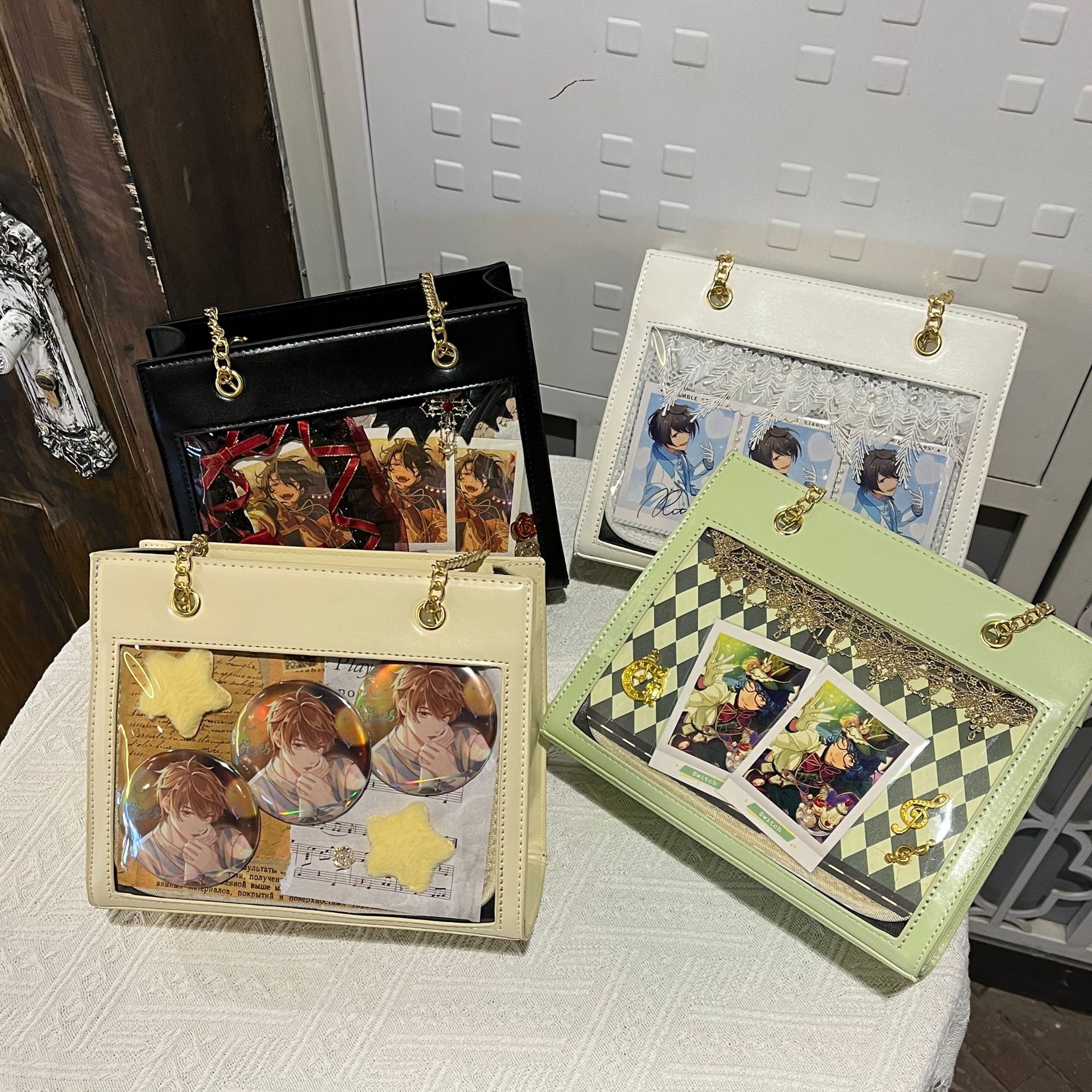 日系新款链条手提痛包二次元吧唧鳄鱼纹痛包百搭斜跨女包痛包