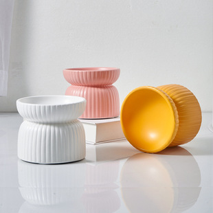 ZOO hocc宠物陶瓷碗猫碗高脚猫碗猫咪饭碗水碗陶瓷宠物碗条纹碗