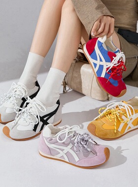 ZHR内5cm复古阿甘鞋女2025新款紫色芭蕾风网面德训鞋双鞋带休闲鞋