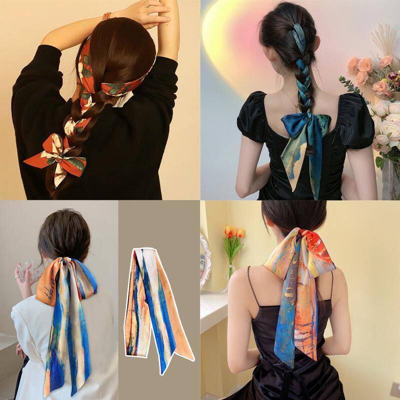 长丝巾超长发带丝带绑发印花长款法式法式油画复扎头编发长带