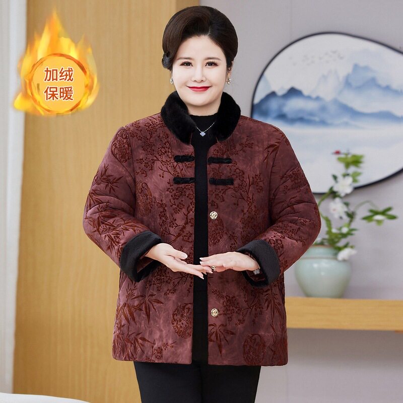 200斤胖妈妈唐装加绒外套棉衣加大码女装新中式棉袄气质奶奶棉服