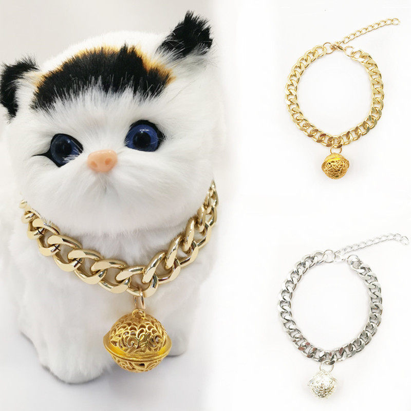 带镂空铃铛宠物金属项链猫咪项圈泰迪法斗狗狗嘻哈大金链子装饰链