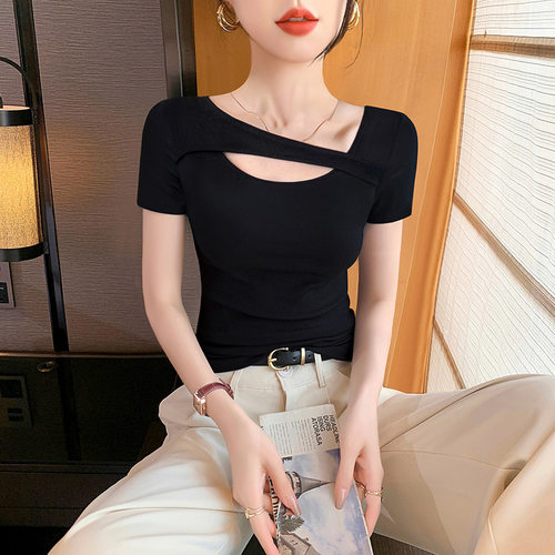 辣妹镂空短袖t恤女2026新款夏季外穿收腰正肩显瘦内搭修身上衣潮
