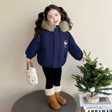 女童冬装连帽外套棉服2025新款加绒加厚大毛领棉衣儿童保暖派克服，童装外套，祺妙童装