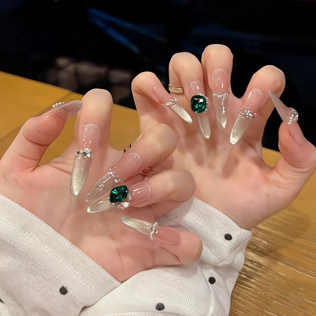 纯手工美甲法式蓝钻穿戴甲