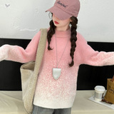 女童2025秋冬新款樱花渐变粉加厚毛衣女大童户外保暖星空粉毛毛衣，童装毛衣，祺儿童装