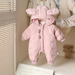 婴儿羽绒服2025冬季新款保暖加厚女羽绒连体衣新生儿外出服冬