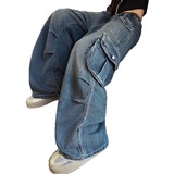 女童牛仔裤外贸春秋裤子2025新款儿童宽松阔腿裤女大童工装裤P64，童装裤子，祺儿童装