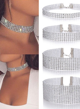 欧美夜店风蹦迪满钻束颈项链超闪choker束颈元素项链锁骨链饰品