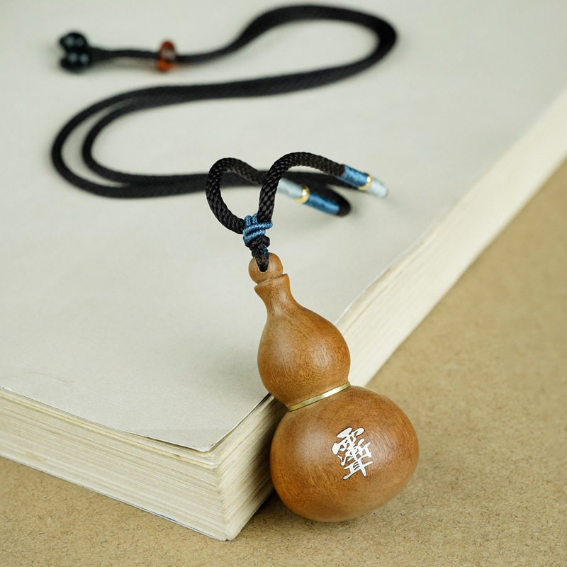 保真枣木镶银紫薇讳葫芦吊坠黑檀镶木空心装救心丸防水北斗七星