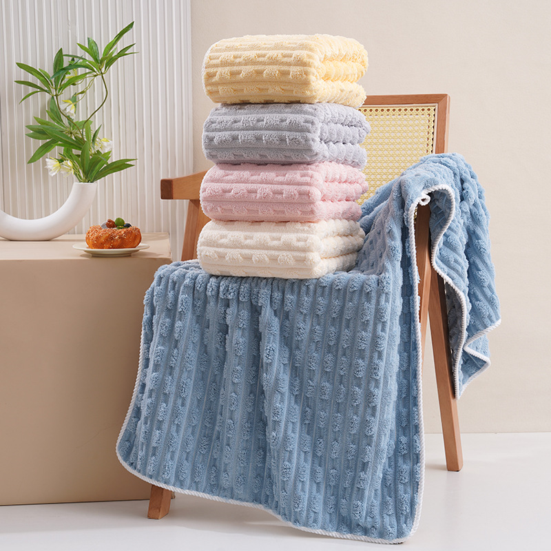 7A竹节珊瑚绒浴巾加厚家用速干沙滩巾吸水裹巾成人珊瑚绒情侣浴巾