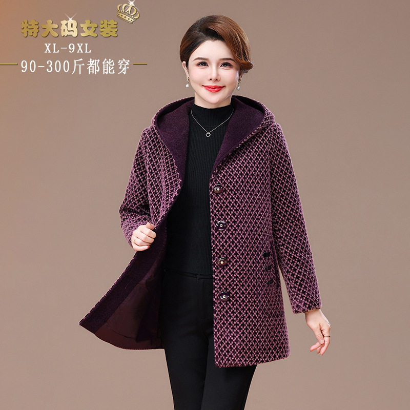 超大号胖妈妈装外套秋冬上衣加肥加大码毛呢风衣200斤中老年女装