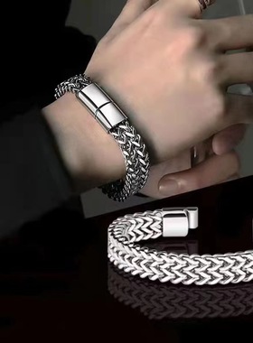 跨境爆款嘻哈不锈钢正反面士手链简约霸气朋克级感古巴手链潮