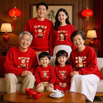 新年亲子装全家福拜年服爷爷奶奶