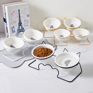 ZOO hocc陶瓷猫碗双碗架保护颈椎狗碗斜口碗食猫咪小型犬喝水碗