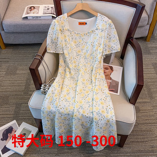 女280胖mm法式 2025夏裝 新款 300斤大碼 收腰顯瘦碎花雪紡連衣裙240
