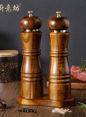 小叶相思木胡椒研磨器玫瑰盐海盐研磨瓶实木手动胡椒磨调味瓶套装