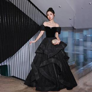 黑色一字肩晚禮服女2025新款 藝考畢業(yè)晚禮服裙春氣質(zhì)名媛宴會禮服
