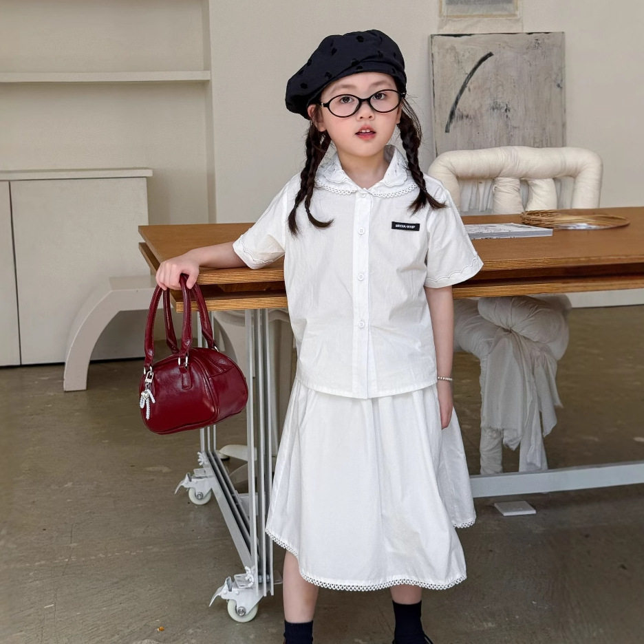 维木童装女童学院风套装2025春装新款儿童韩版衬衫半身裙衣服