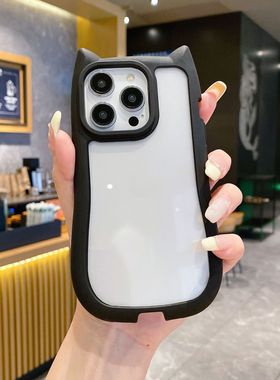 cartoon Cat ears clear case适用iphone 11 12 13 14 15 16 17 pro max XR XS MAX 7 8 PLUS