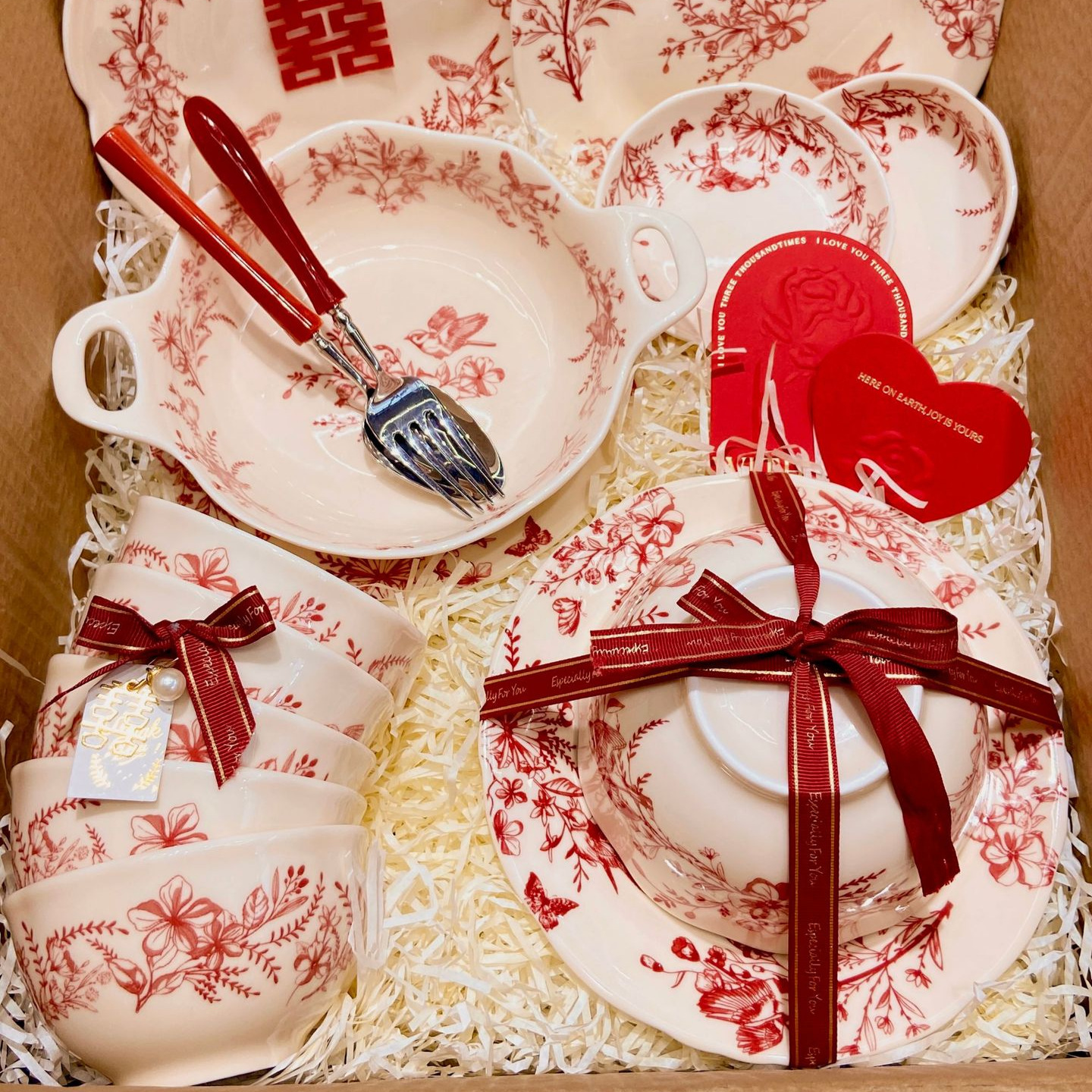 新婚碗碟套装陶瓷结婚伴手礼红色囍碗饭盘子碗盘碗具组合自选