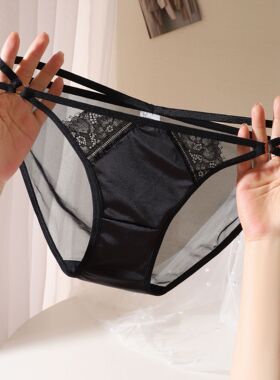 黑色浪漫~叉蕾丝纯欲性感情调内裤女薄款低腰网纱少女三角短裤