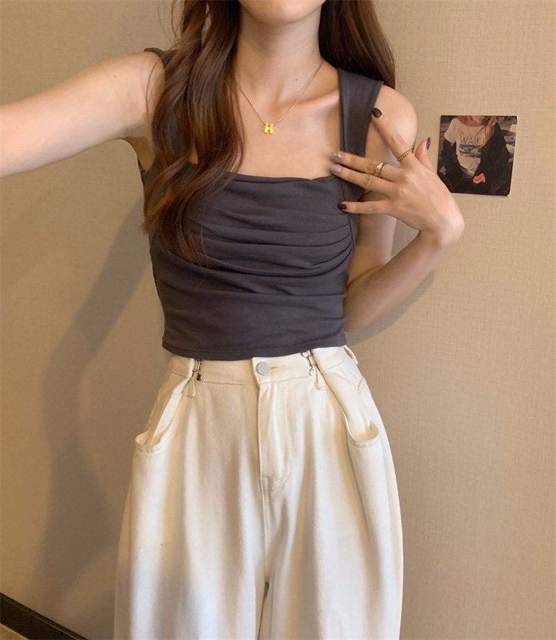 2023春夏设计感甜辣外穿吊带背心无袖女性感辣妹纯色修身打底上衣