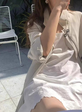 ounce现H25夏款韩国东大门白色清新宽松显瘦花边直筒连衣裙背心裙