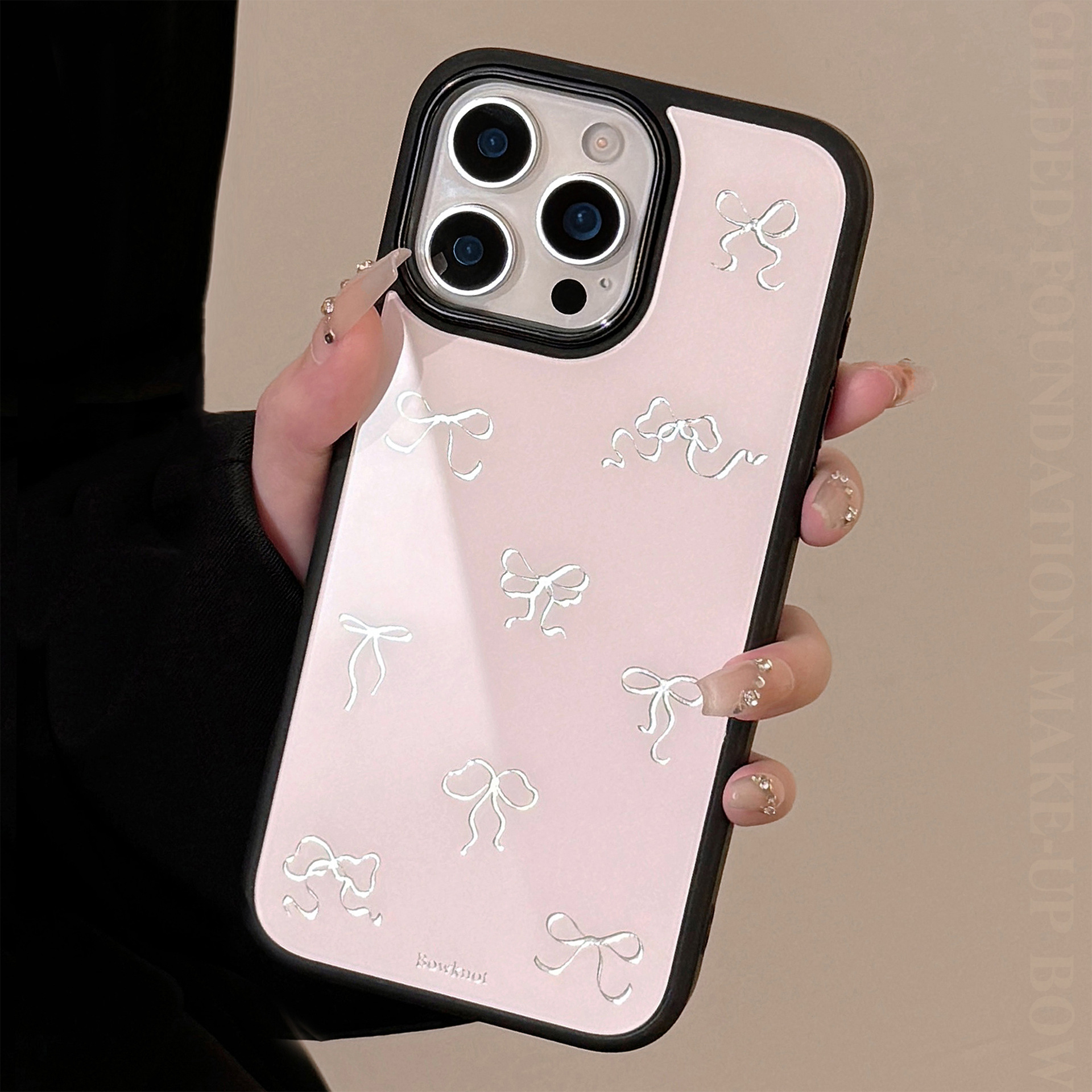 鎏金适用iphone16promax苹果15手机壳13玻璃14轻奢12粉蝴蝶结粉