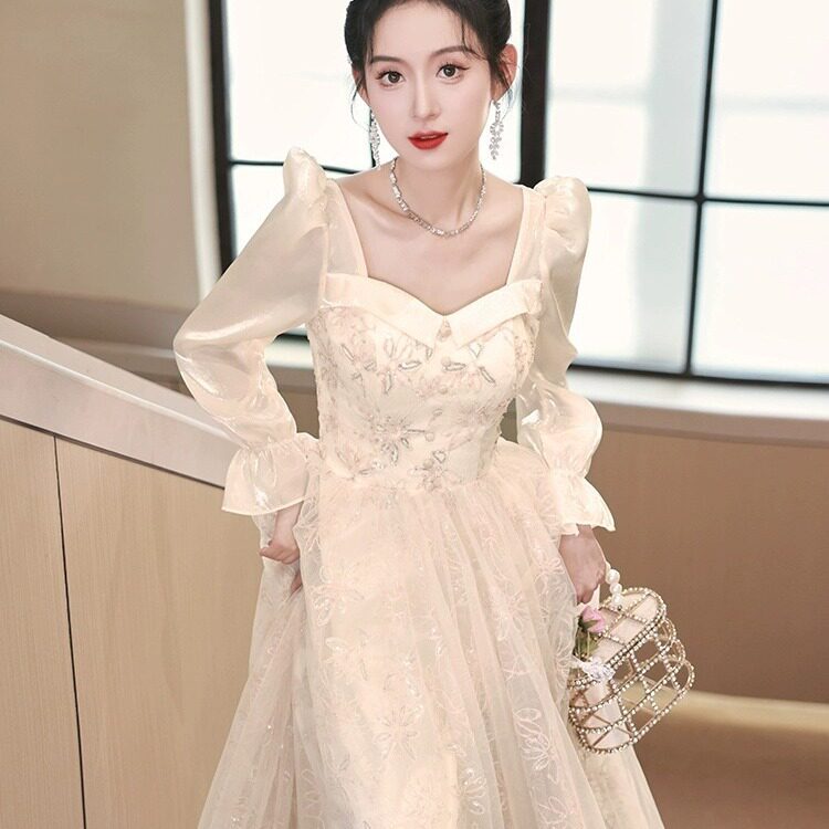 长袖晚礼服2026新款声乐钢琴艺考成人礼宴会气质轻奢香槟色晚礼服