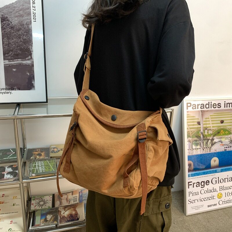 斜挎包包女2022新款日系原宿风帆布包韩版学生复古休闲手提肩包