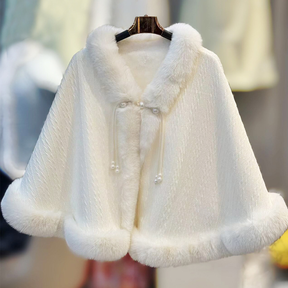 加绒加厚新款秋冬百搭披风外搭毛领保暖氛围感斗篷毛喜妈妈毛披肩