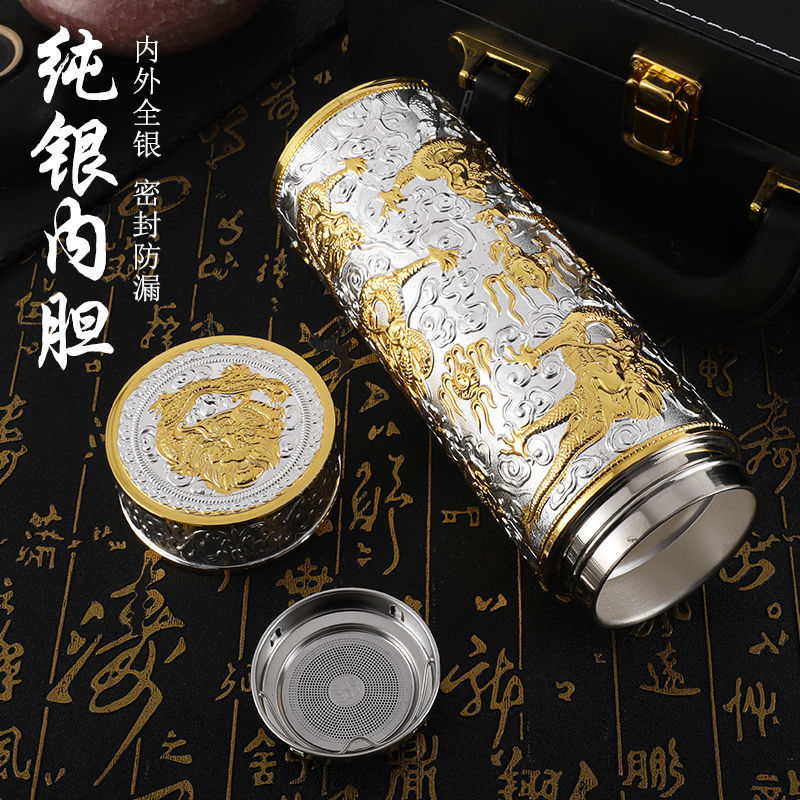 足银雪花银手工熟银内胆水杯银杯子食用银银水杯999足银密封