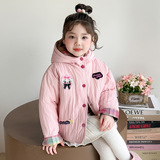 女童洋气冬季格子加厚棉衣女2025新款保暖棉服冬装两面穿休闲P99，童装棉衣，祺妙童装