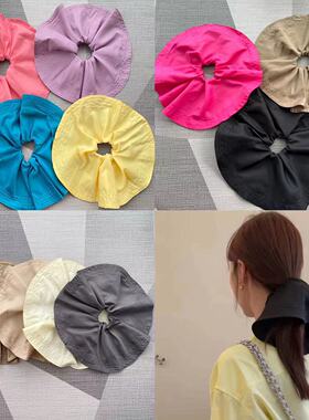 彩色系！尼龙超大发圈圆饼韩系发饰荷叶边超大号氛围感大肠圈头饰