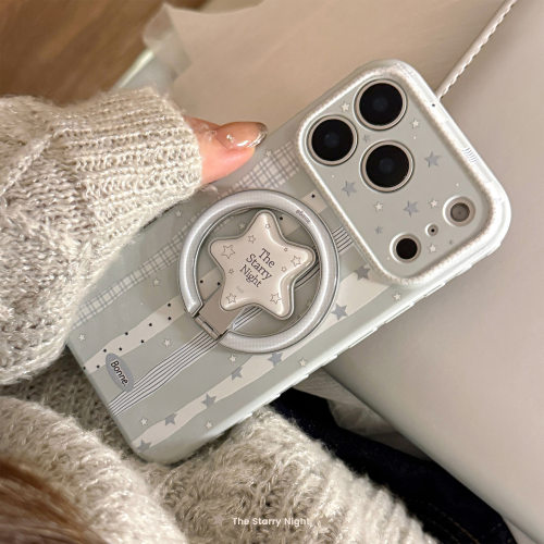 奶油蓝星星适用苹果17promax手机壳iphone16条纹磁吸支架15防摔13