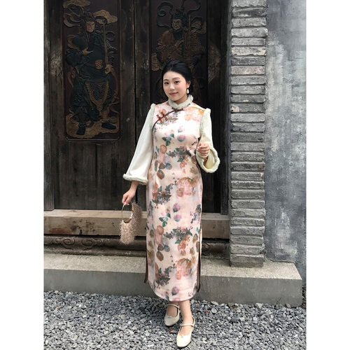 国风新中式复古粤派印花旗袍