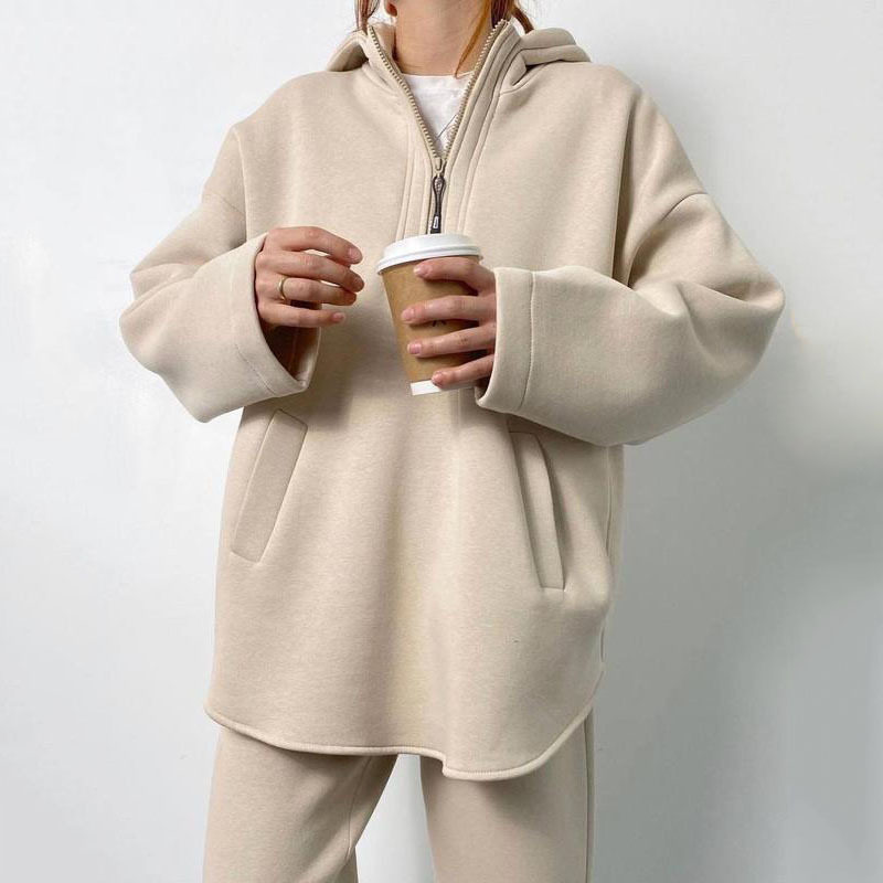 欧美风春秋女装新款时尚长袖休闲拉链连帽衫亚马逊eBay长裤两件套