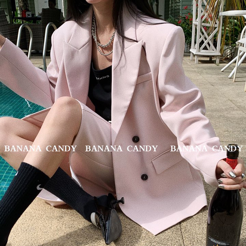 可甜可盐春季新款小西装~BANANA CANDY简约通勤百搭粉色外套0302