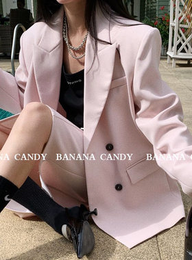 可甜可盐春季新款小西装~BANANA CANDY简约通勤百搭粉色外套0302