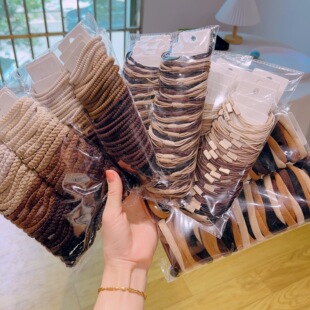 ins发饰女扎头发基础皮筋 韩国简约咖色少女头绳甜美编织毛巾发圈